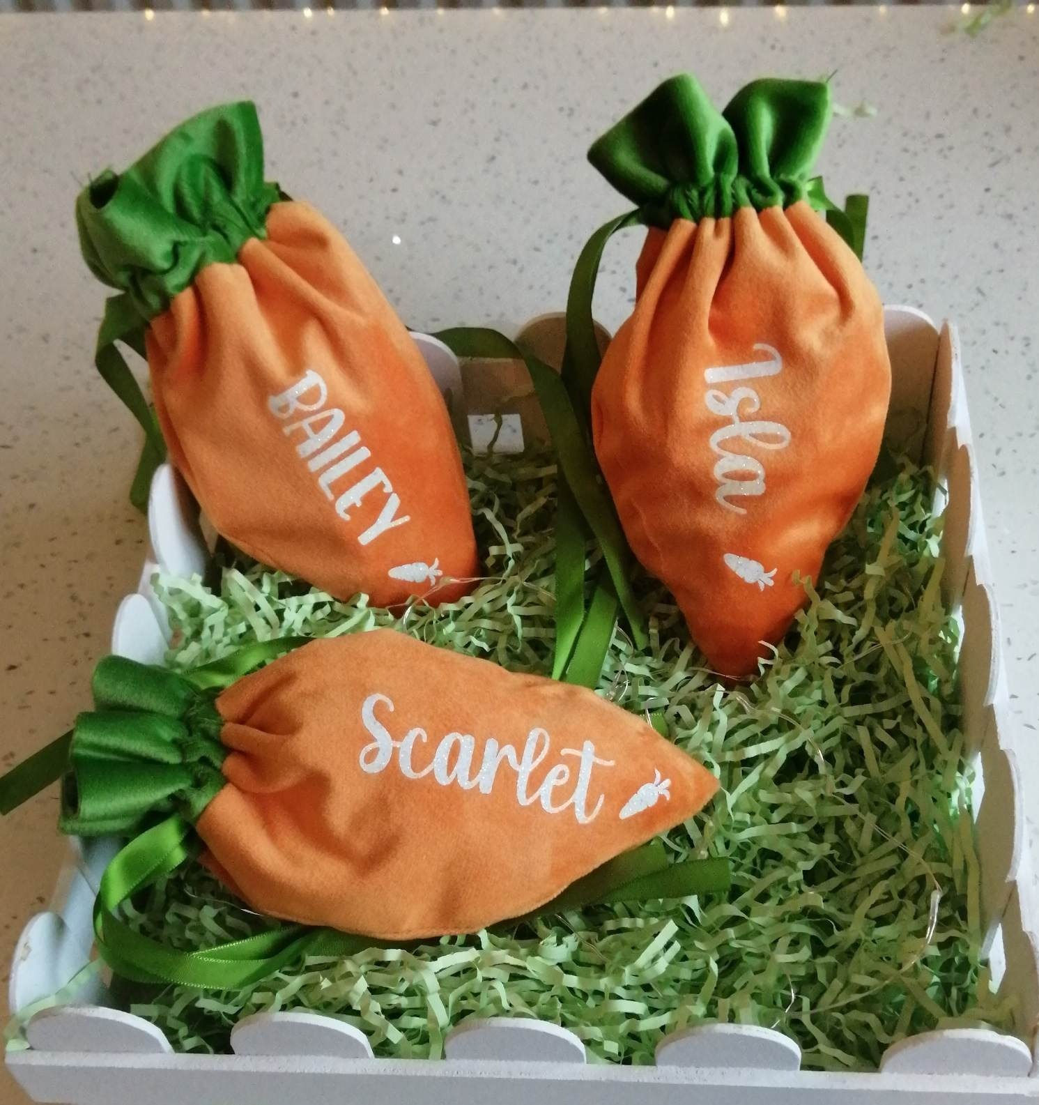 Personalised Velvet Carrot Easter Bag – Ready to Fill Treat bag Carrots