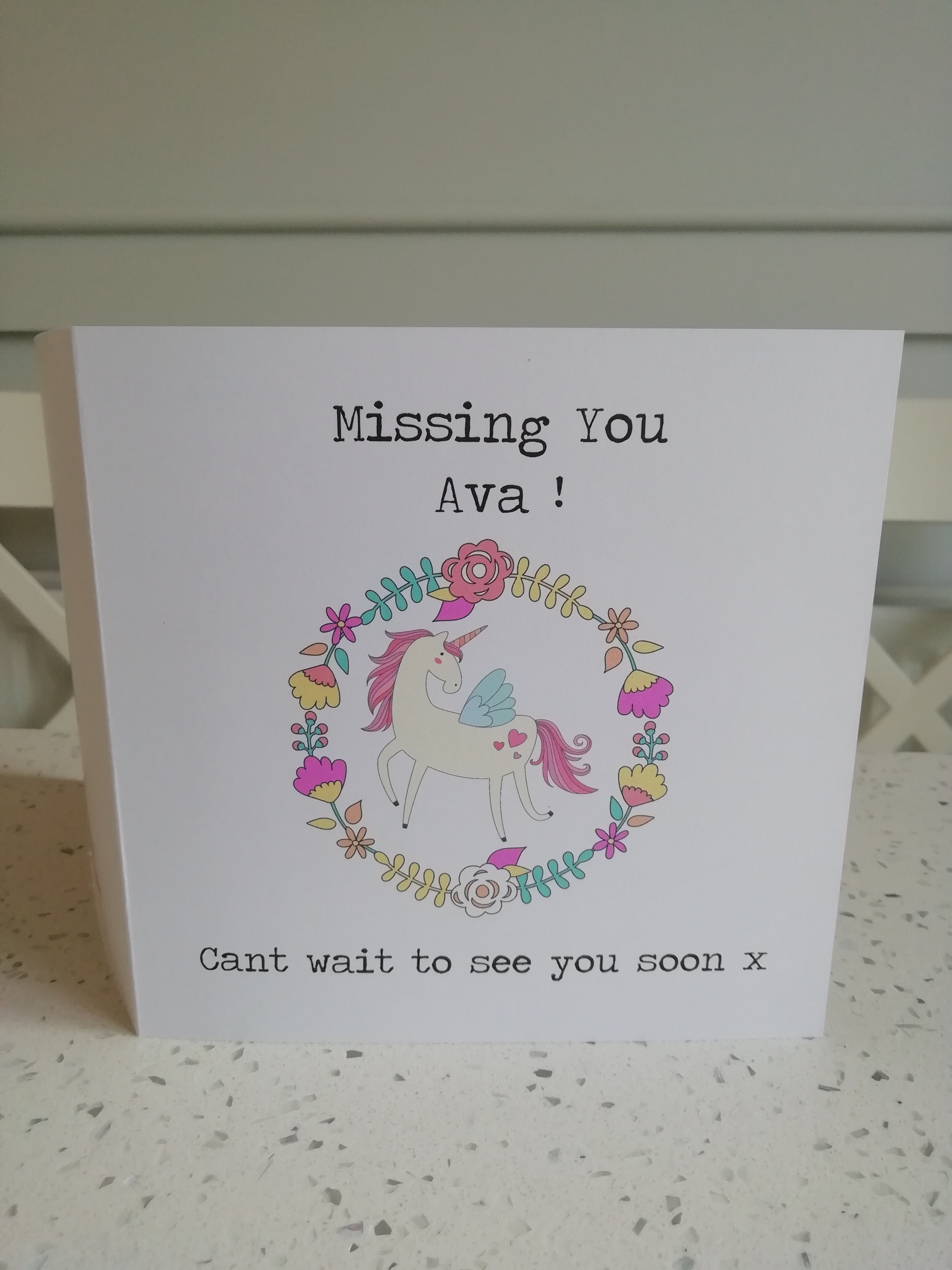 Personalised Unicorn Missing You Card POSTED FREE TO RECIPIENTS