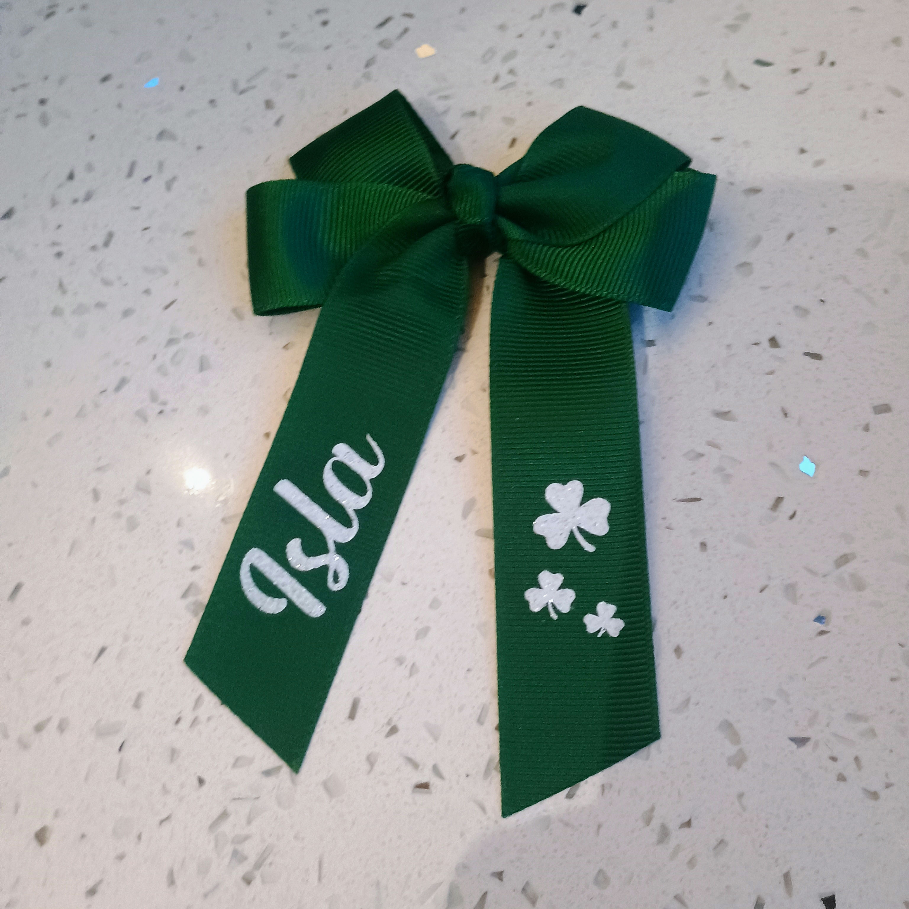 Personalised Green St Patrick's Day 4" Girls Hair Bows - Crocodile Clip