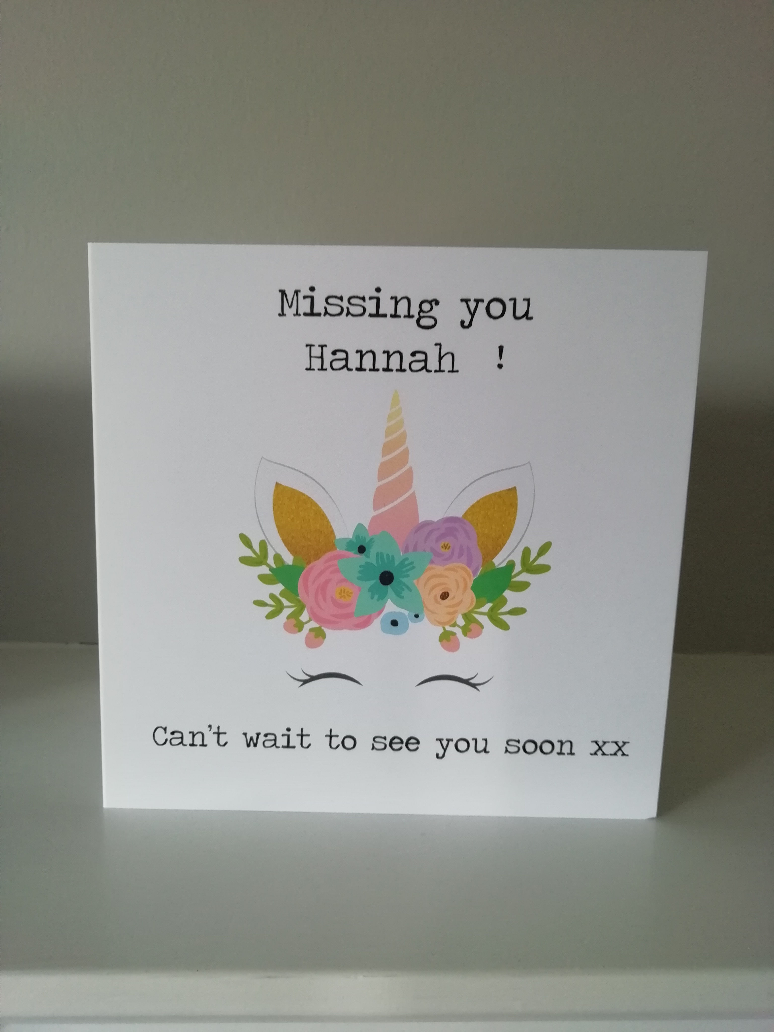 Personalised Unicorn Missing You Card POSTED FREE TO RECIPIENT
