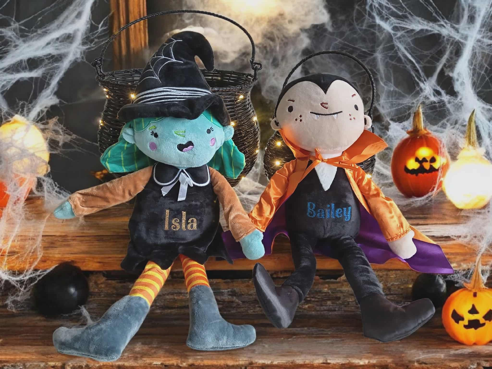 Personalised Cute Witch or Vampire or Frankenstein Halloween Gift Plush 25cm Toy