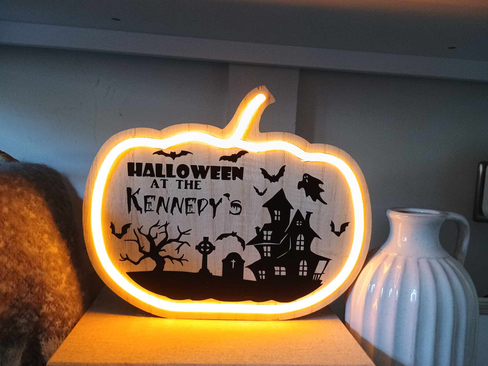 šPersonalised Halloween LED Pumpkin Family Sign Light