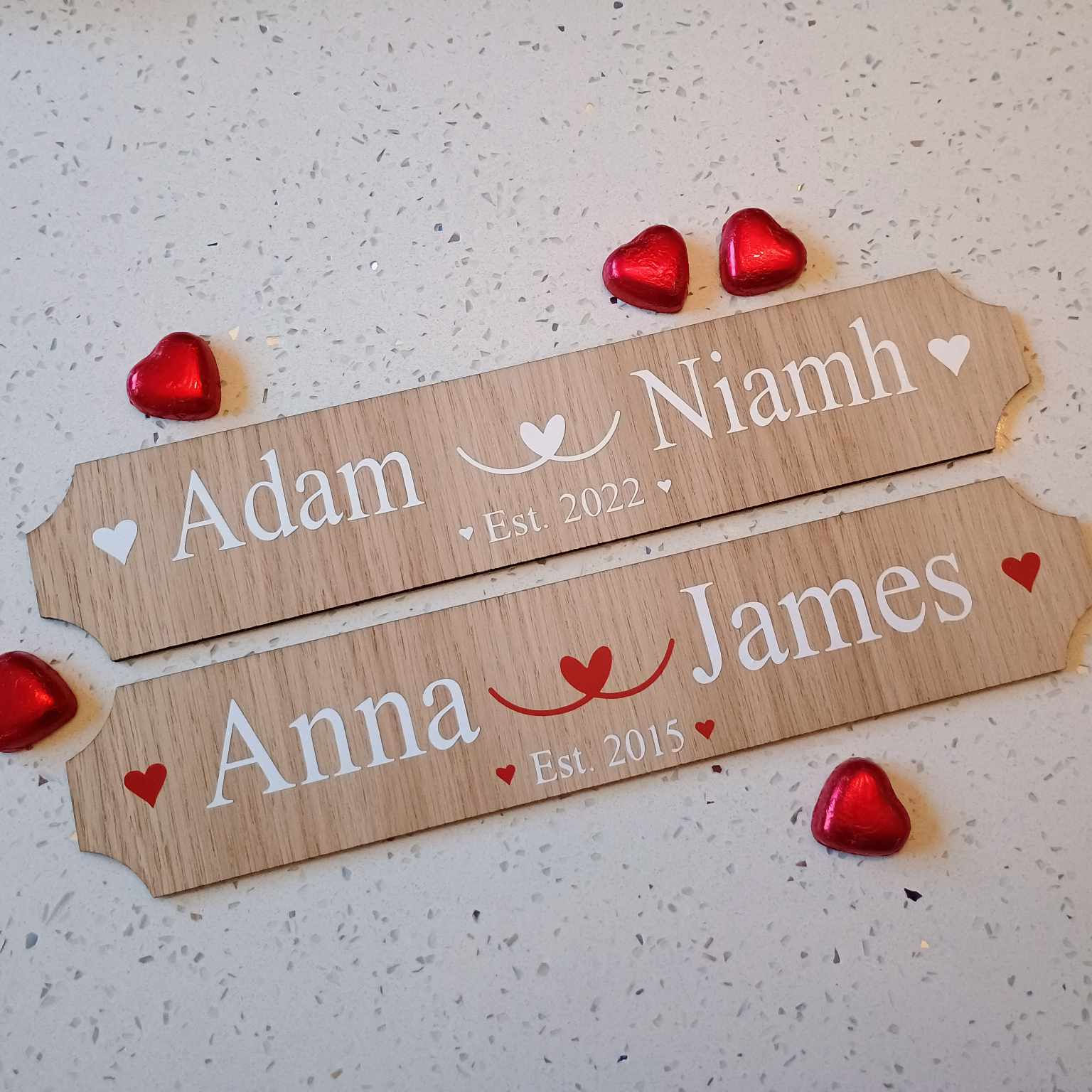 Personalised Oak Veneer Couples Hanging Plaque Sign Gift Valentine'