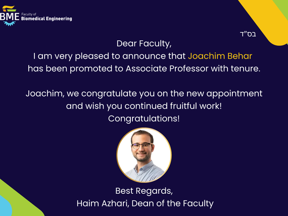 🎉 Congratulations to Associate Professor Joachim Behar! 🎉