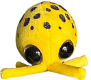 yellow plushie squid with purple glittery eyes and dots