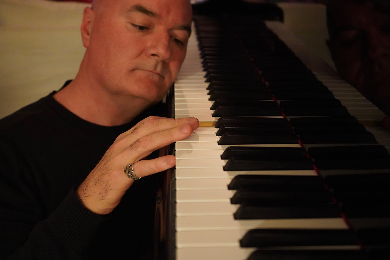 Composer & pianist Seamus Kearney at home with his baby grand. Seamus Kearney Piano - Lyon, France. Album: Journeys Inside My Piano.