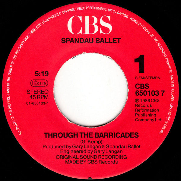 Thumbnail: Spandau Ballet - Through The Barricades (7-inch single)