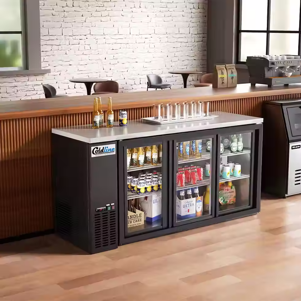 Thumbnail: 72" Sliding Glass Door Back Bar Refrigerator, Black