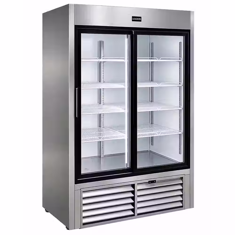 54" Two Sliding Glass Door Merchandiser Refrigerator, Stainless Steel