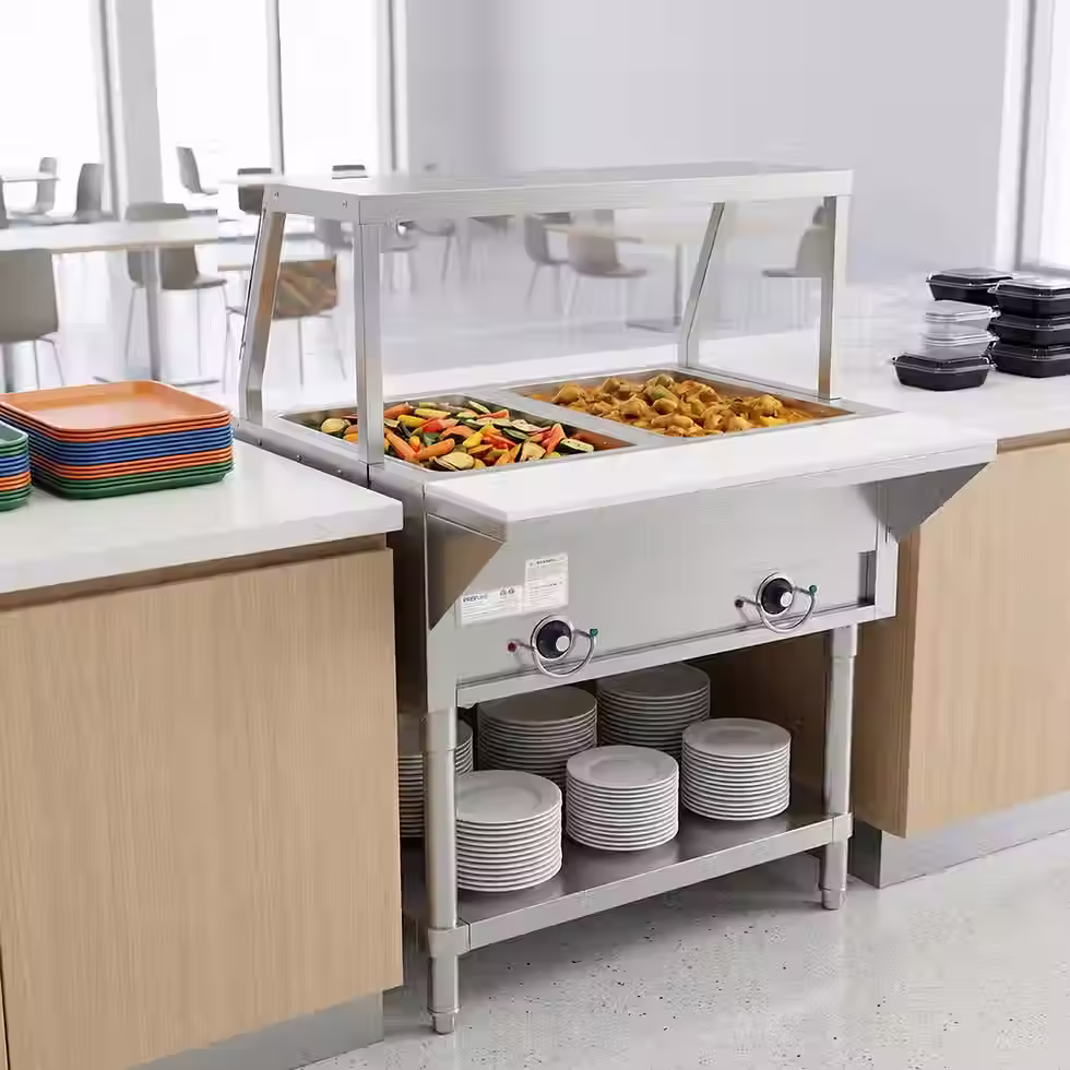 Thumbnail: 32" Two Well Electric Hot Food Steam Table with Sneeze Guard and Undershelf - 12