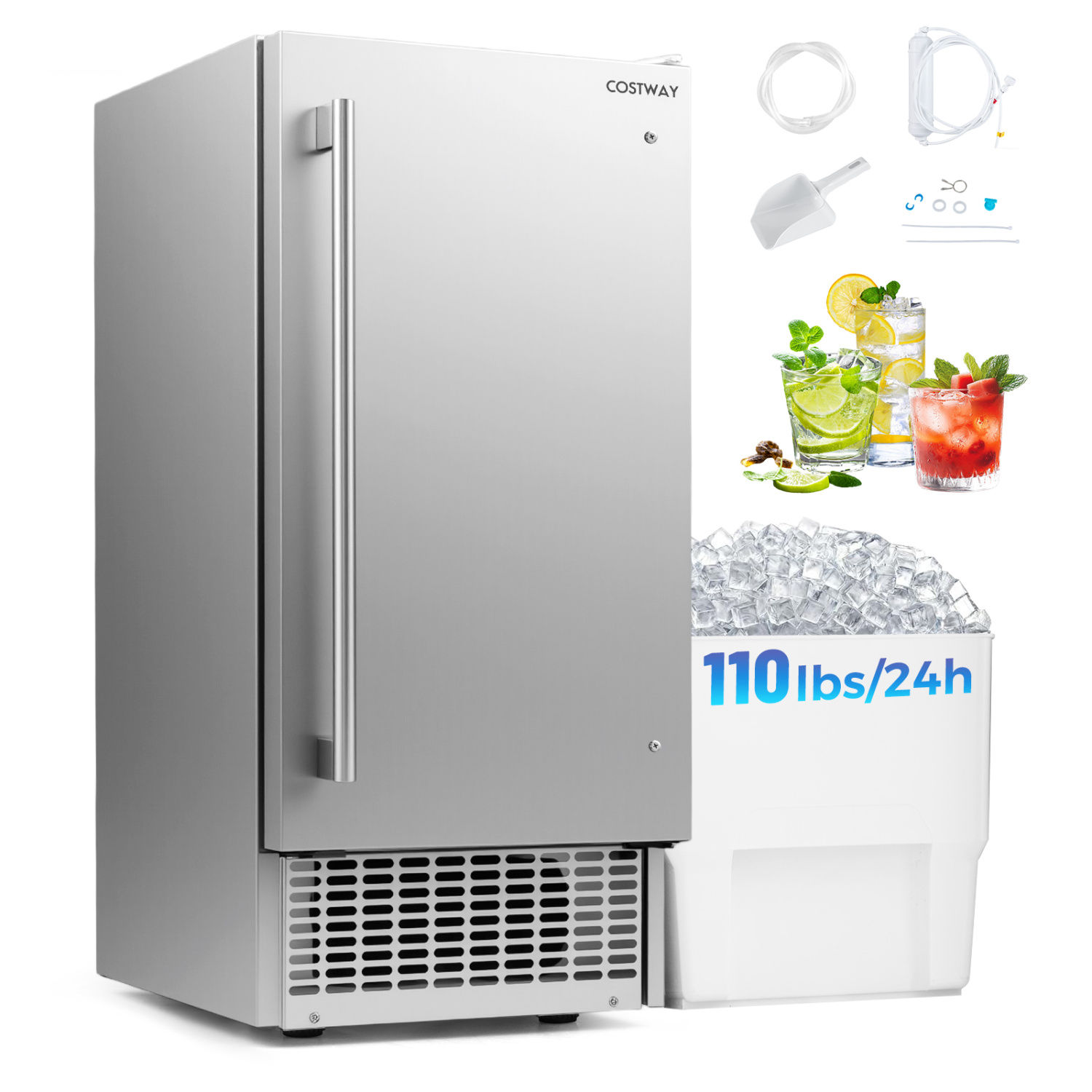 Commercial Ice Maker with 110 lbs/day ice maker with 25 lbs storage capacity