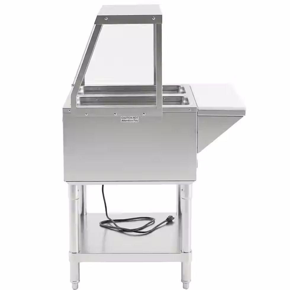 Thumbnail: 32" Two Well Electric Hot Food Steam Table with Sneeze Guard and Undershelf - 12