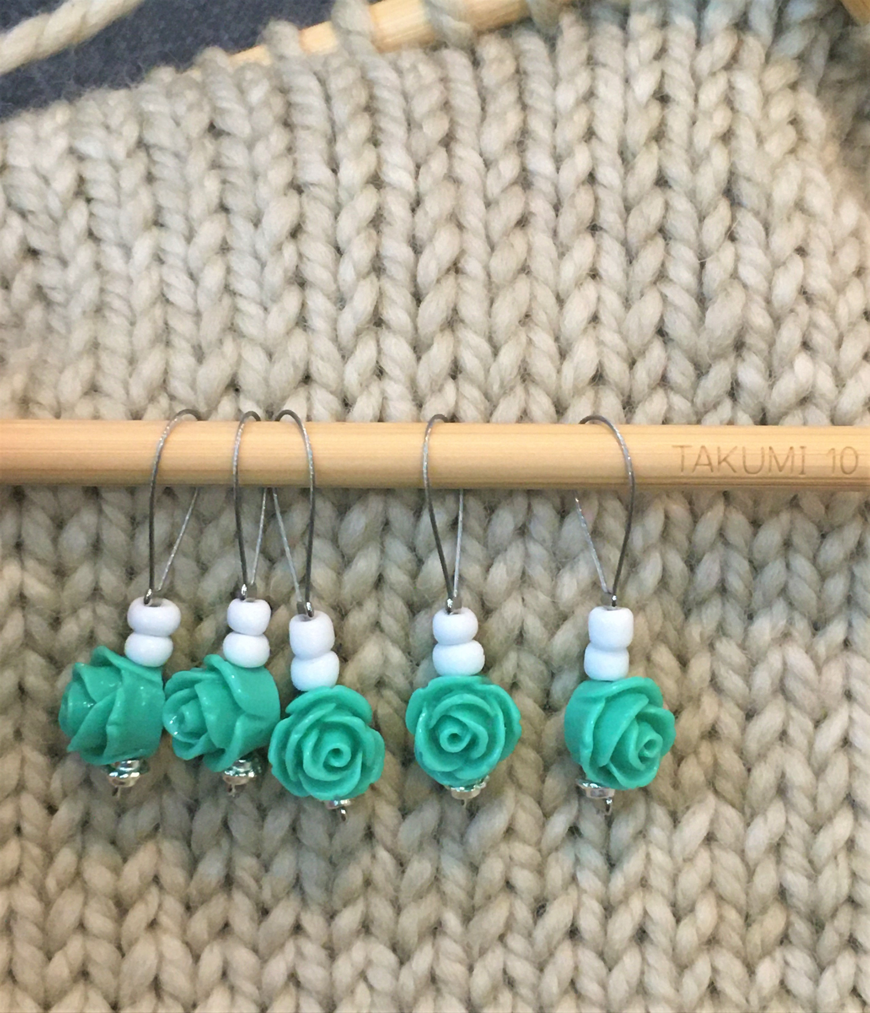 Knitting stitch markers - decorative rose beads