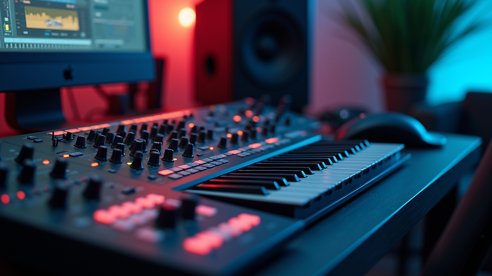 Close-up view of a digital audio workstation with AI music plugins