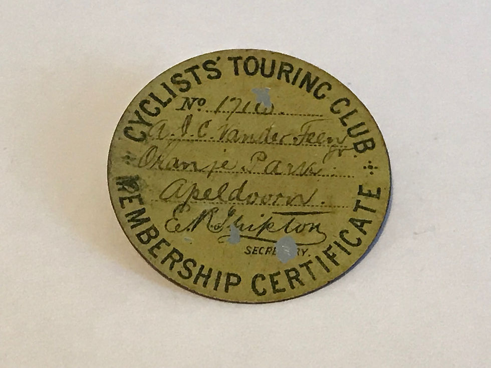 1888 Cyclists Touring Club Membership Certificate Metal Disc Back