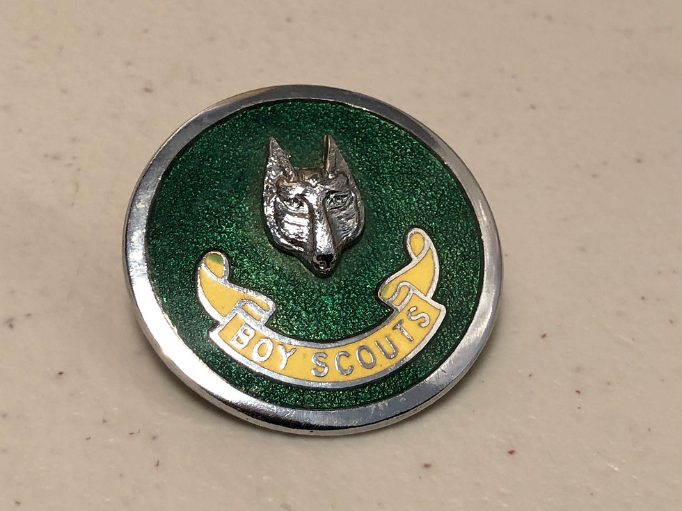 Vintage Green & Yellow Enamel Boy Scouts Cap Badge Close