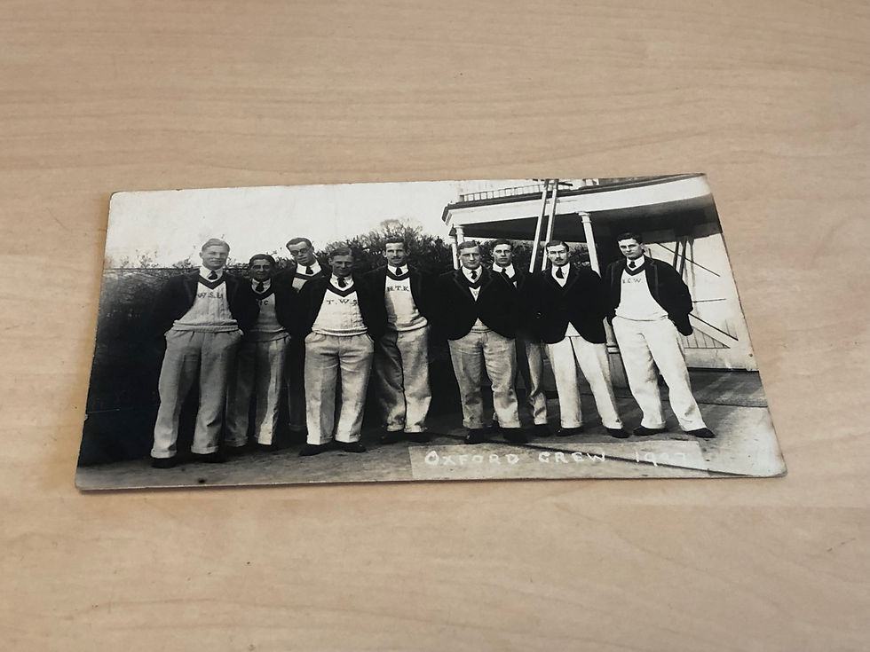 1921 Real Photo Postcard Boat Race Oxford Crew by Mrs Albert Broom