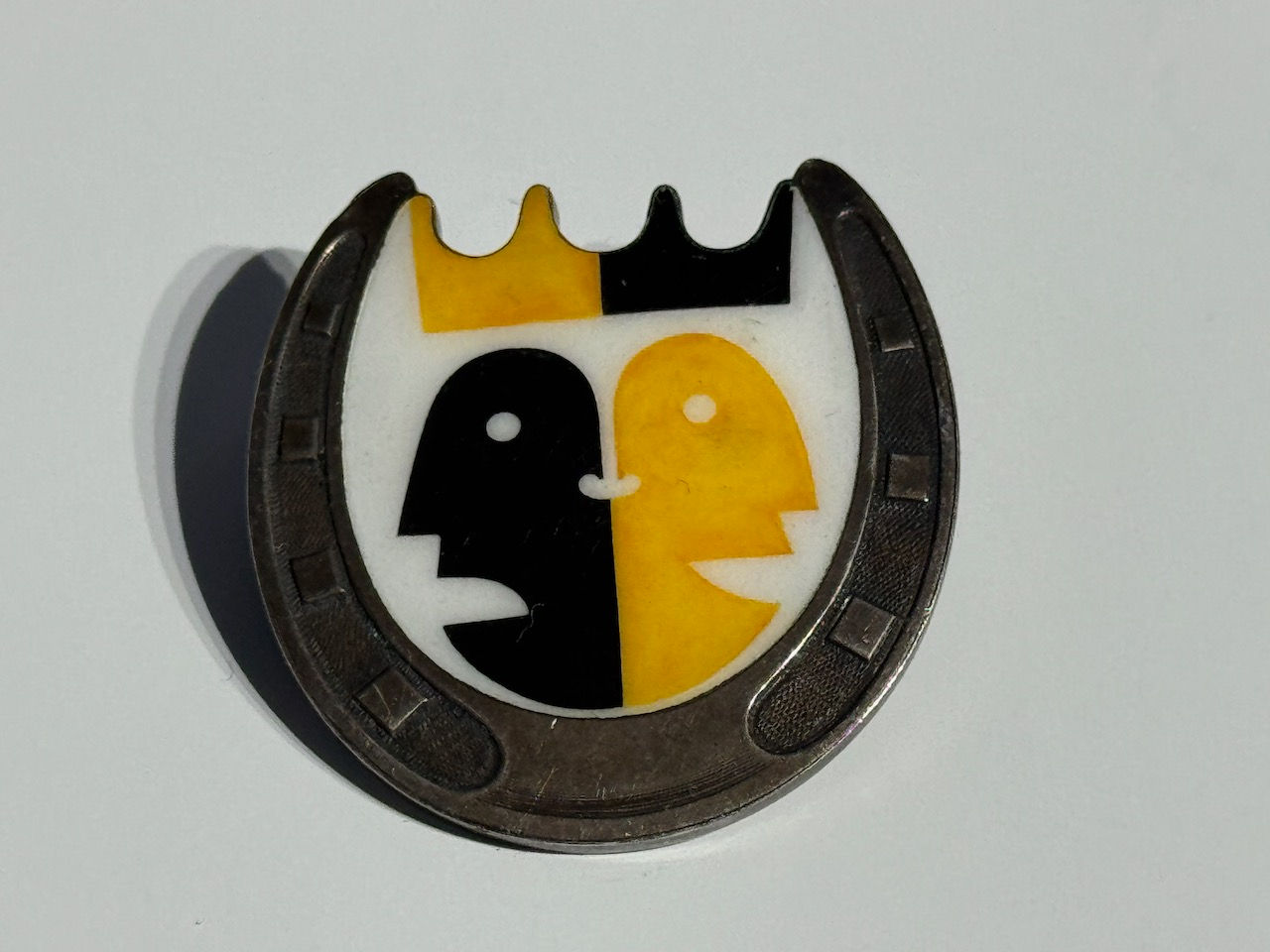 Silver & Enamel Theatre Horseshoe Brooch