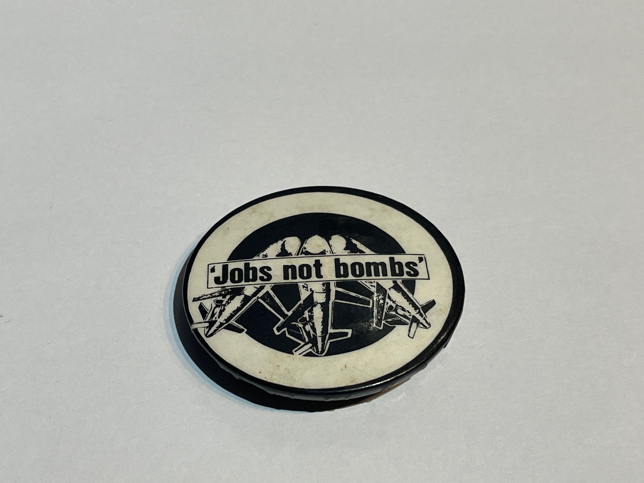 Vintage Jobs Not Bombs 1.75" Political Protest Pin Badge