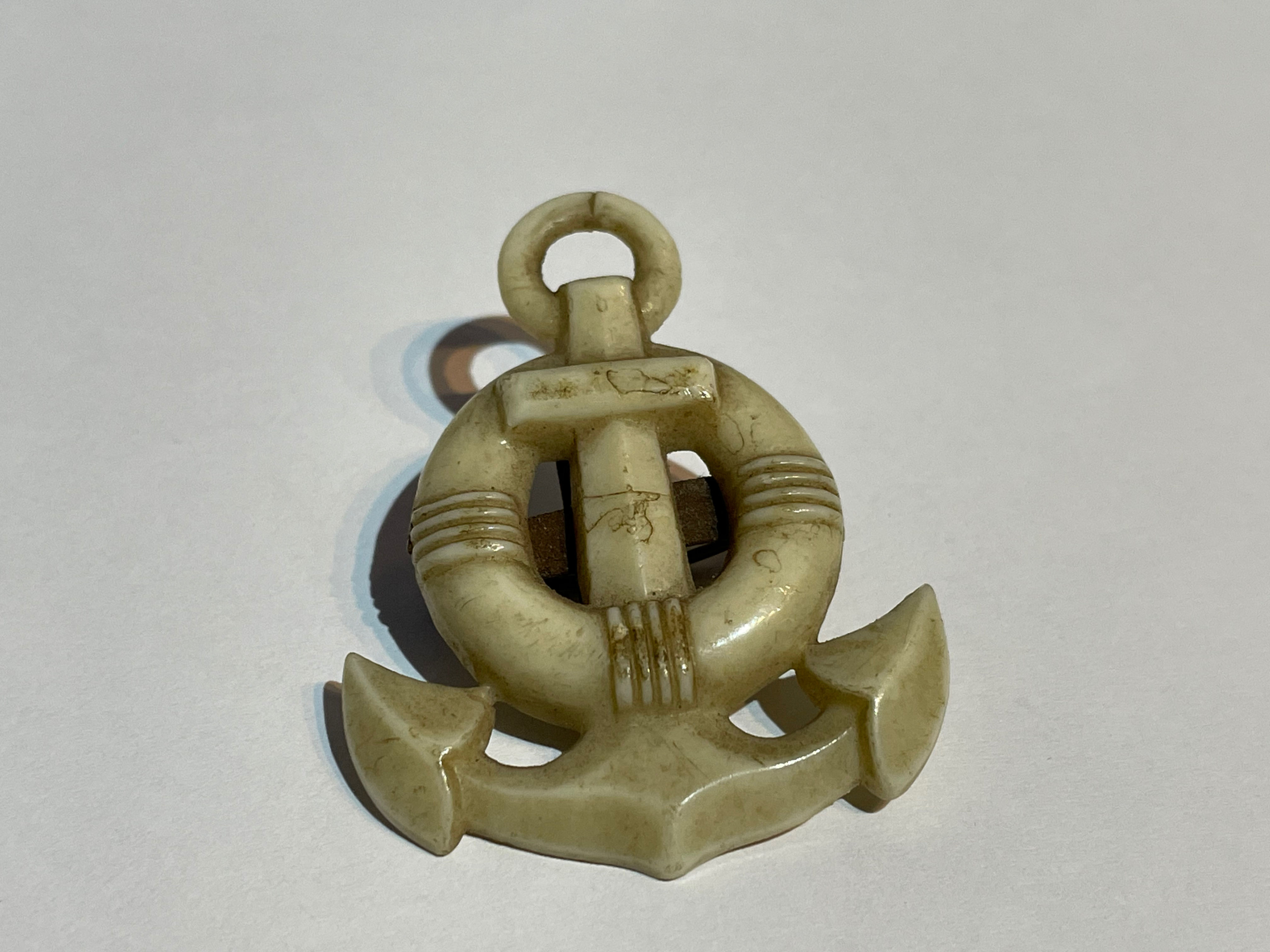 Vintage White Celluloid Plastic Anchor & Life Ring Brooch