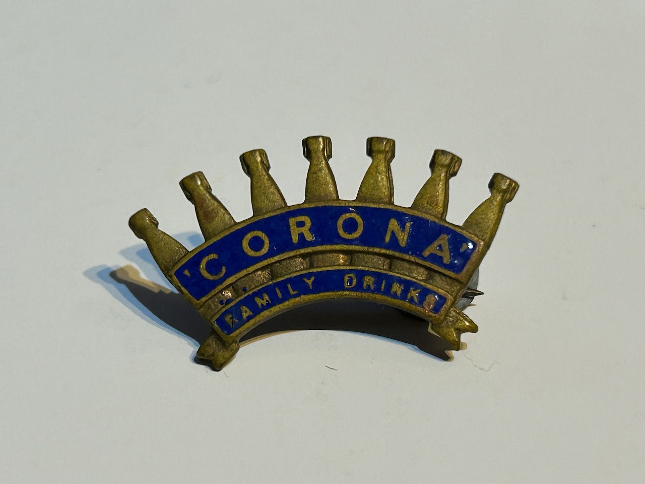 Vintage Corona Family Drinks Enamel Advertising Badge