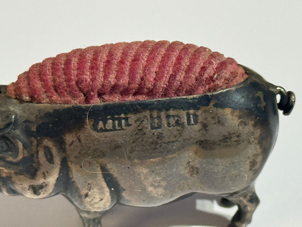 Antique Silver Pig Pin Cushion by Adie Lovekin Hallmarks