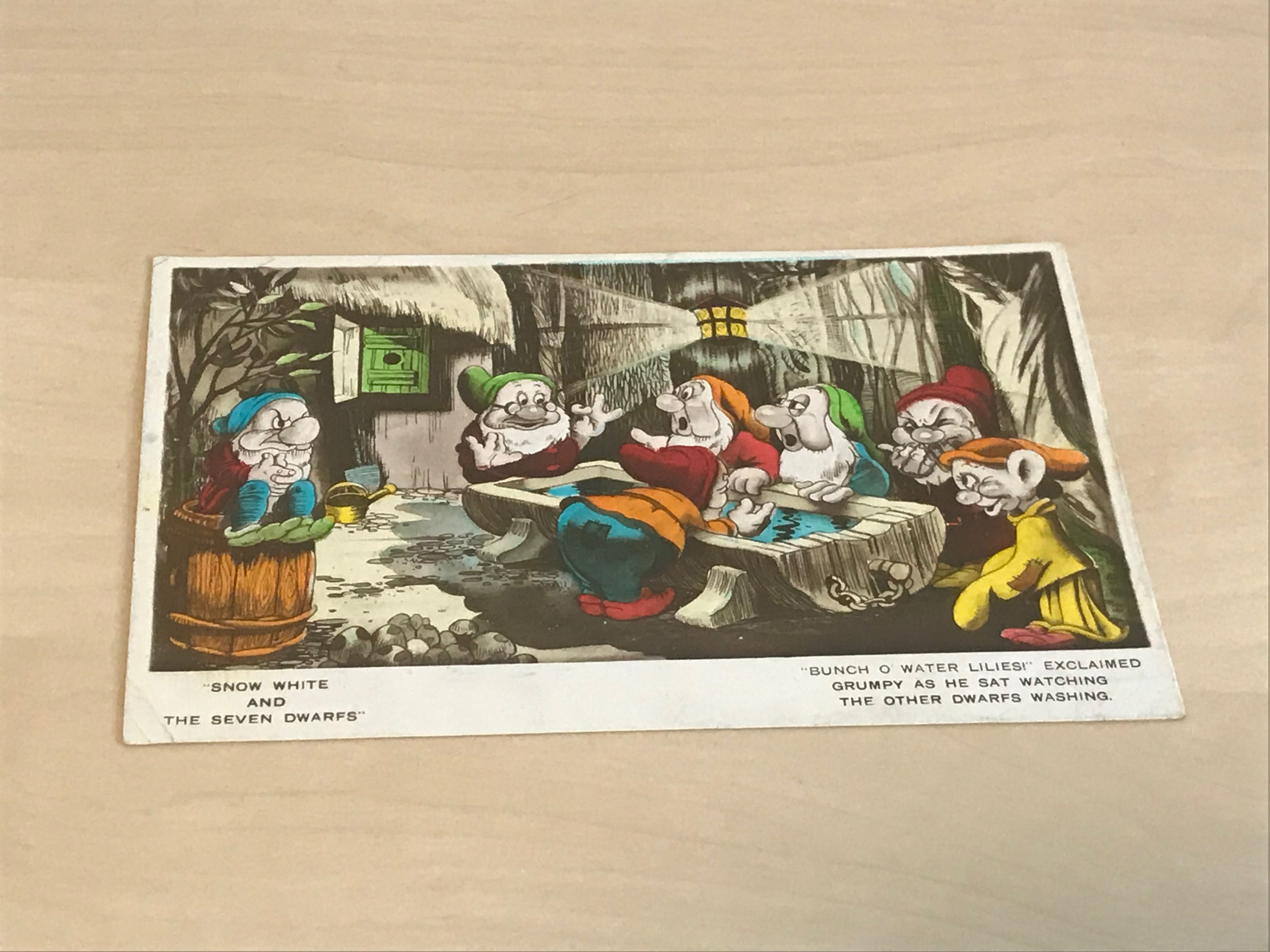 1938 Walt Disney Postcard Snow White & The Seven Dwarfs Front