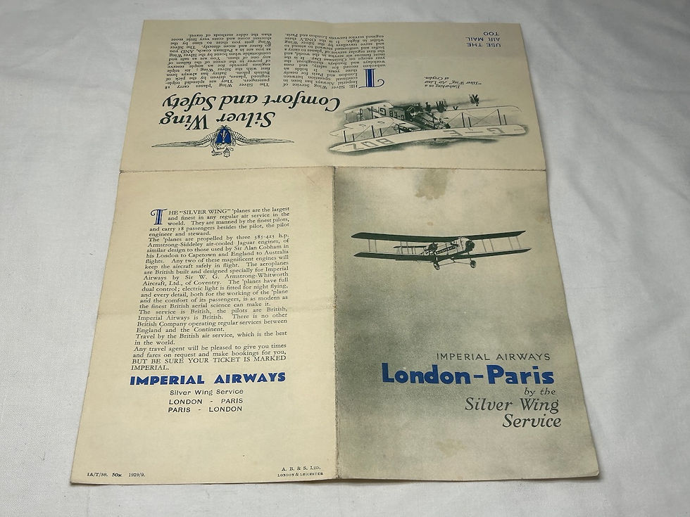 Thumbnail: 1929 Imperial Airways London-Paris Silver Wing Brochure Open Back