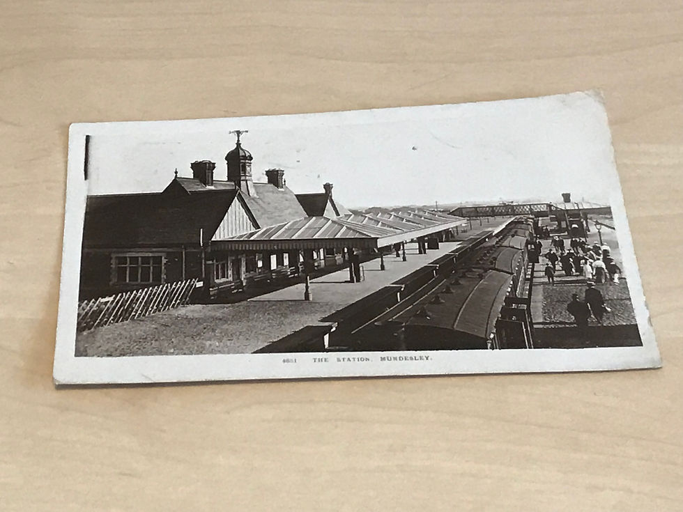 1908 Real Photo Postcard Mundesley Station Train at Platform