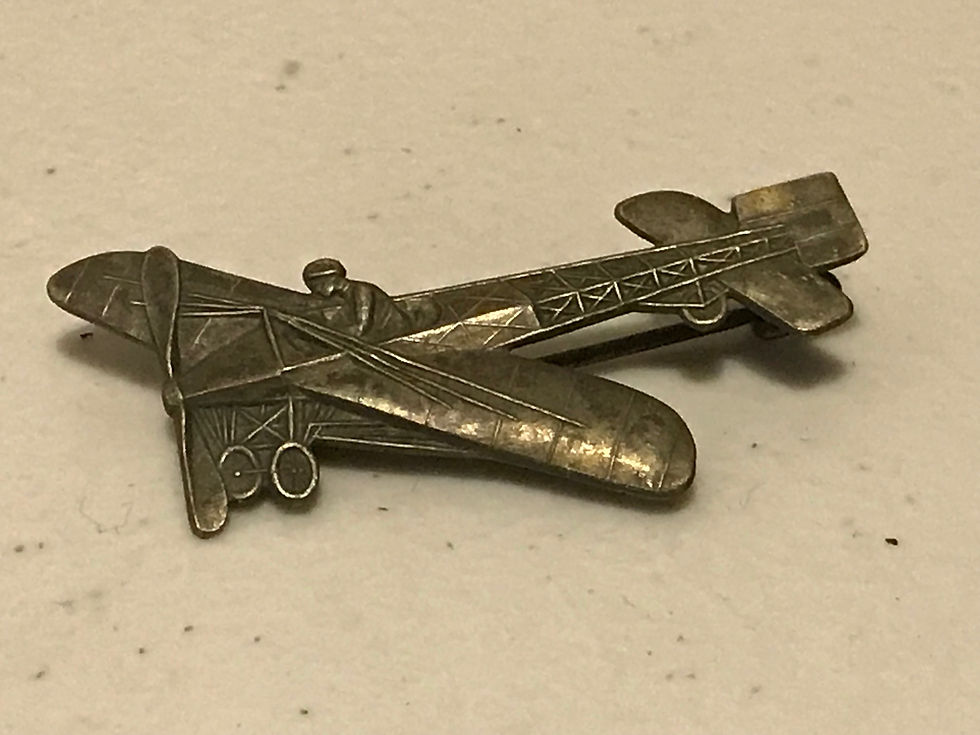 Antique Pressed Tin Aeroplane (Bleriot?) Badge Close