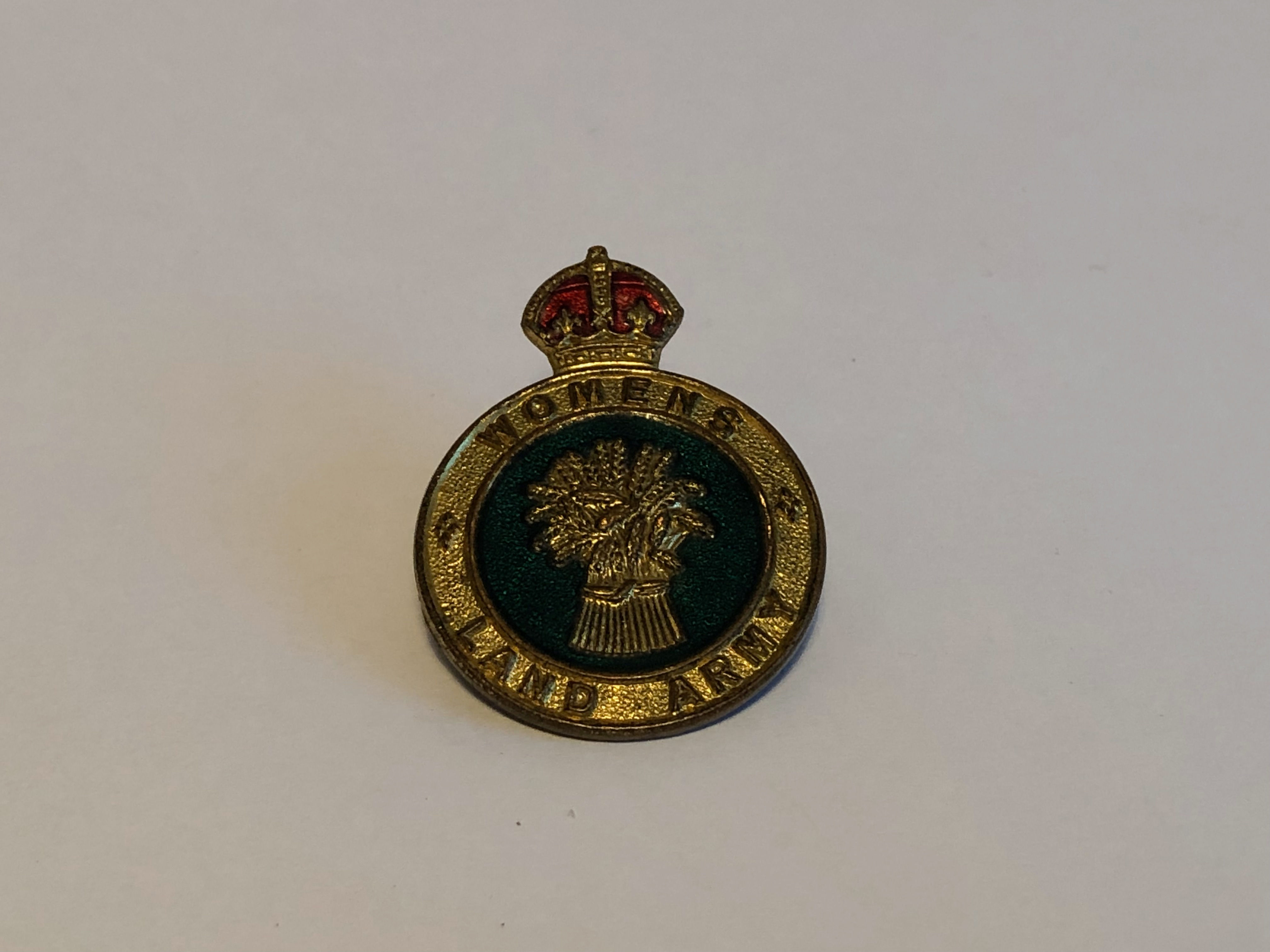 WW2 Era King's Crown Women's Land Army Enamel Badge by Miller