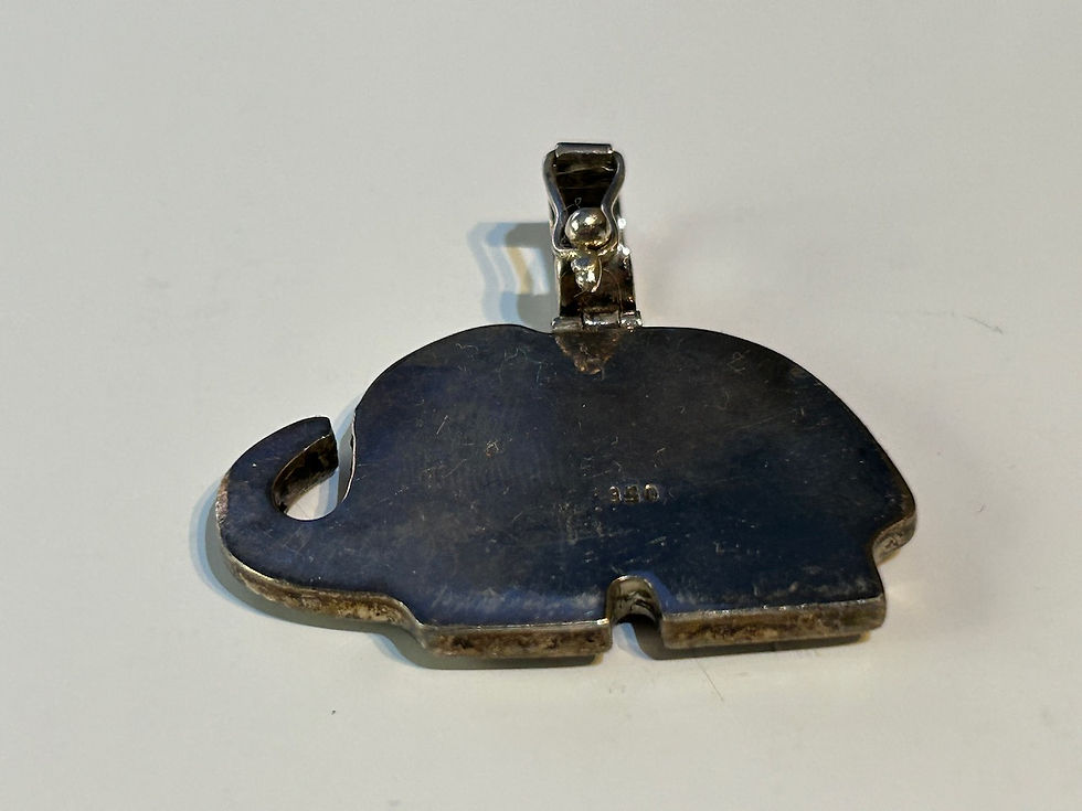 Heavy .950 Silver & Polished Stone Elephant Pendant Back