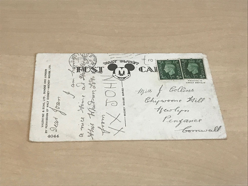 1938 Walt Disney Postcard Mickey Mouse / Donald Duck Back