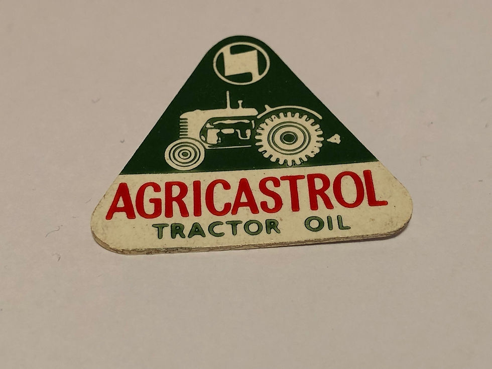 Vintage Agricastrol Tractor Oil Plastic Pin Badge Close