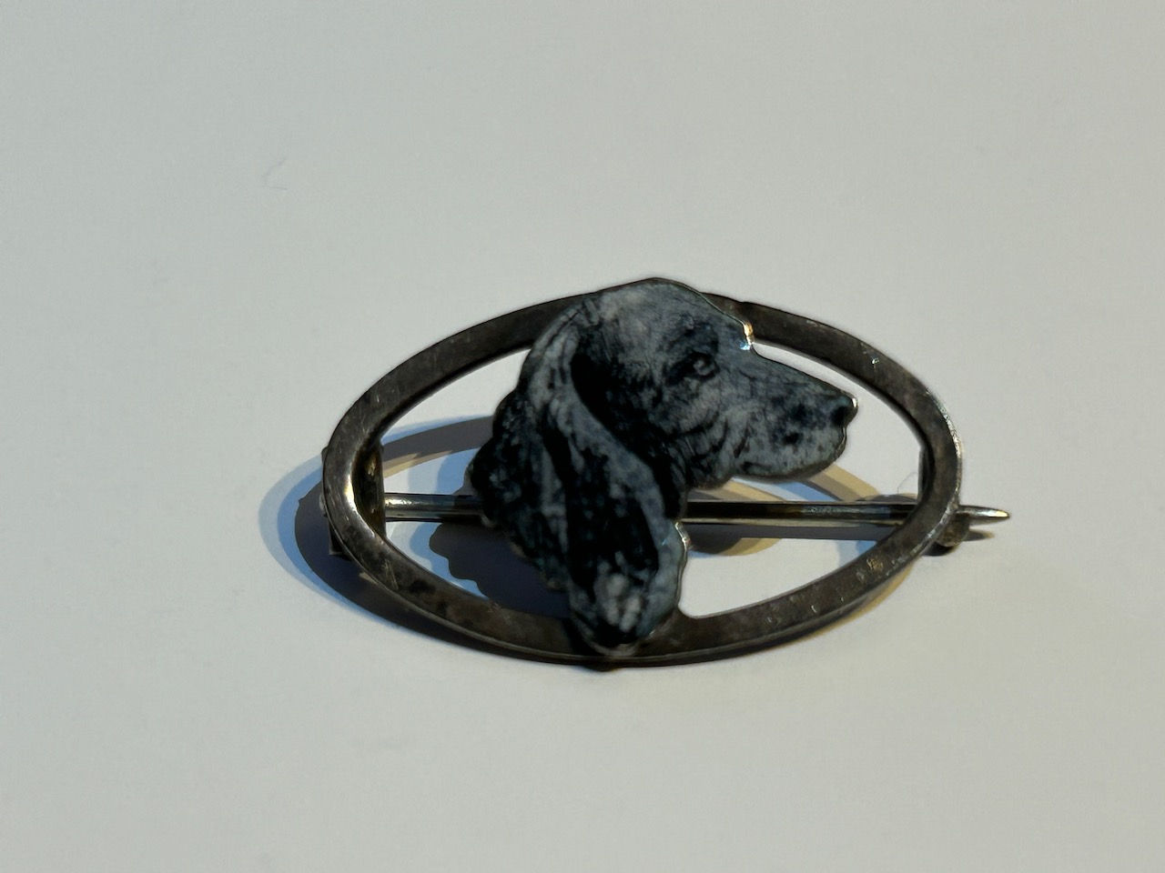 Vintage Sterling Silver & Enamel Hunting Dog Brooch by Thomas Mott