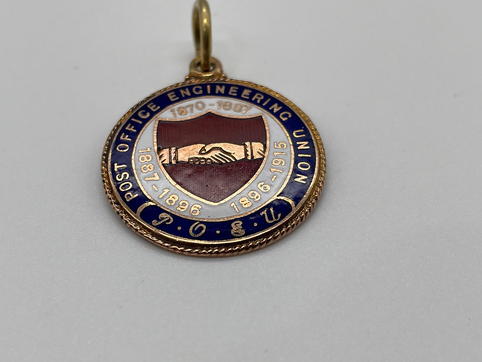 1927 Hallmarked 9ct Gold Post Office Engineering Union Enamel Fob Close
