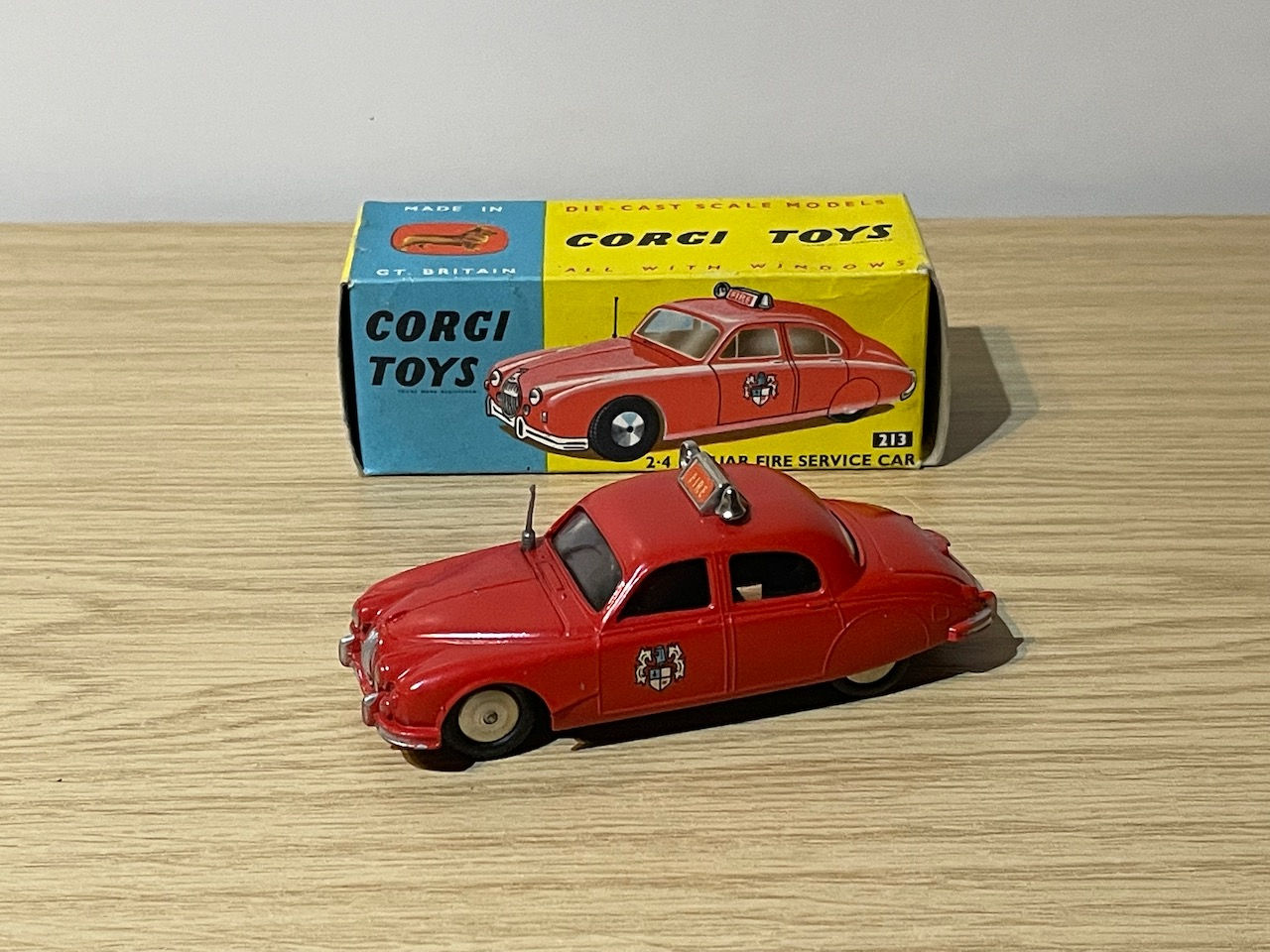 Boxed Vintage Corgi Toys 213 2.4 Jaguar Fire Service Model Car