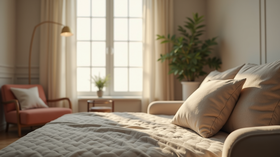 Close-up view of a serene therapy room with a comfortable couch