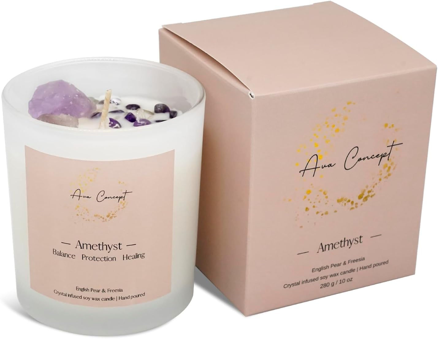 AvaConcept Healing Crystal Candle Gift Set – Set of 3 Celestite, Rose Quartz