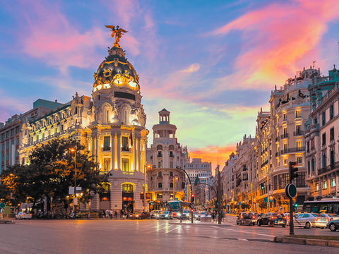 Header image of historic buildings in Madrid, related to the blog post "A Tale of Two Cities: Your Ultimate Madrid & Malaga Travel Guide"