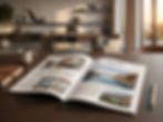 An open editorial magazine on a wooden desk featuring branded travel copywriting for a luxury Mediterranean resort.