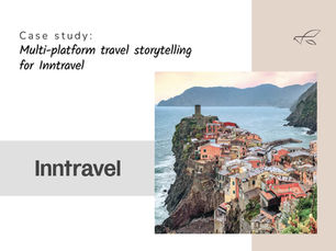 Coastal cliff village photo and title Multi-platform travel storytelling for Innotravel. Header image for the case study for Innotravel.