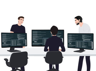 Header image of an IT team working related to the blog post: "How to make your tech content marketing more engaging"