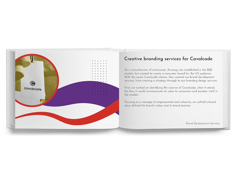 This image is related to the case study for Cavalcade: We provided brand strategy, brand design, and a brand book to help Cavalcade launch successfully in the US activewear market.