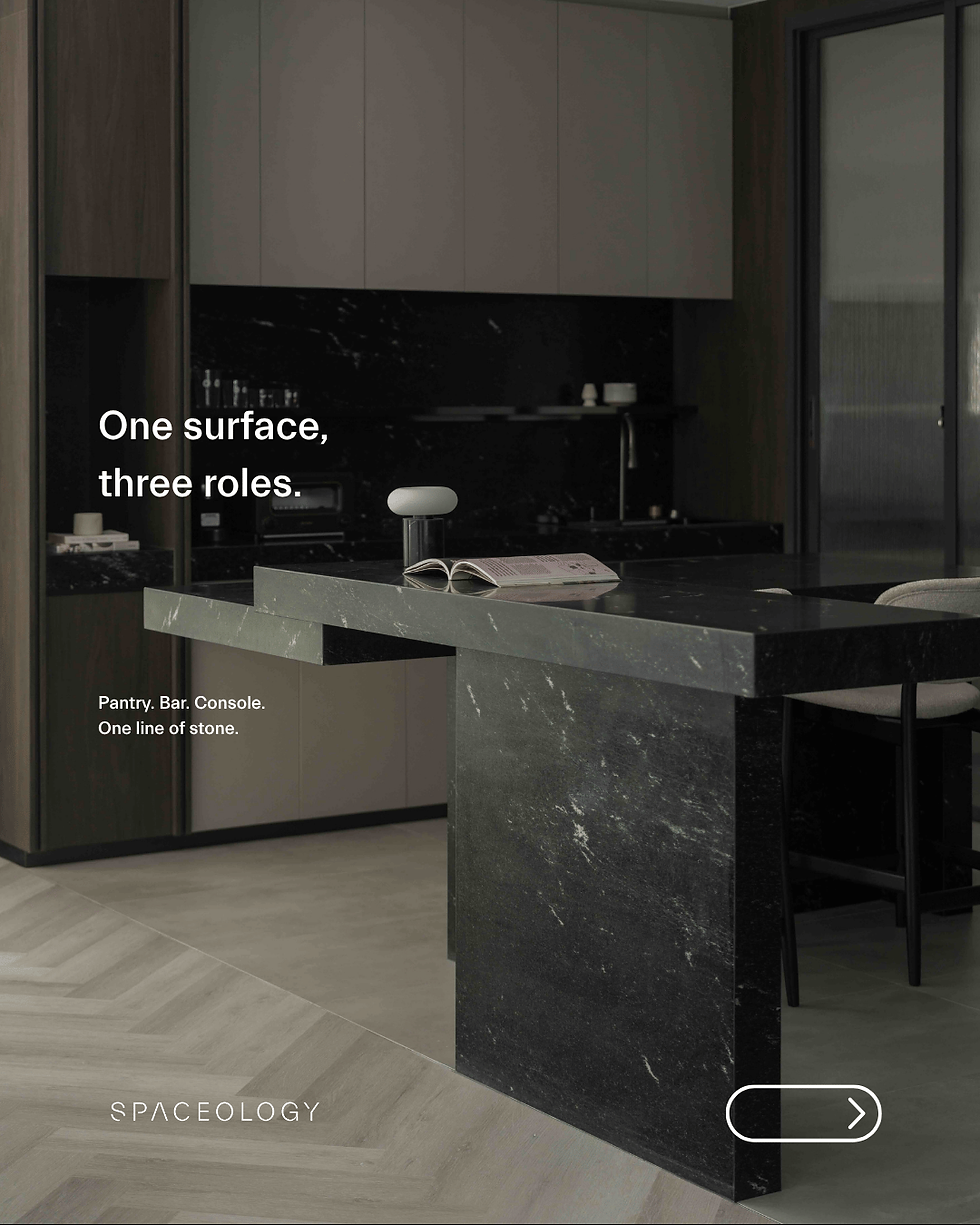 Black marble kitchen island with bar seating, Paul House interior design project in Bangkok
เคาน์เตอร์หินอ่อนสีดำ งานออกแบบ บ้านพักอาศัย โมเดิร์น