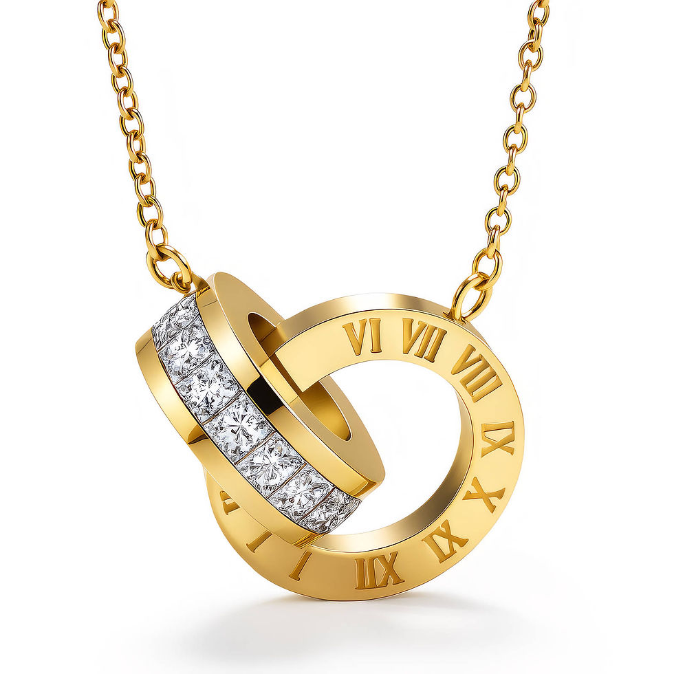Gold-Plated Stainless Steel Necklace with interlocking rings.