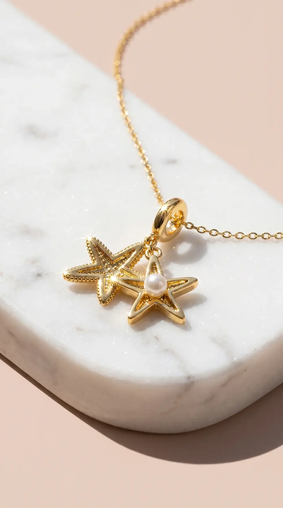 Starfish & Pearl Gold Plated Pendant Necklace