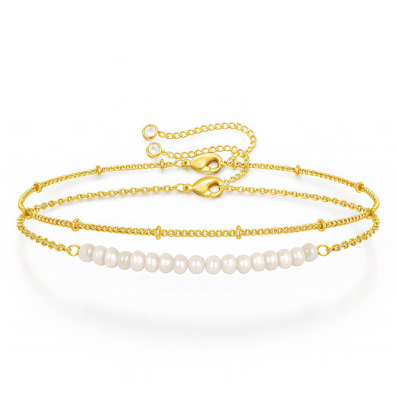 Gold-Plated Stainless Steel Bracelet with Freshwater Pearls.
