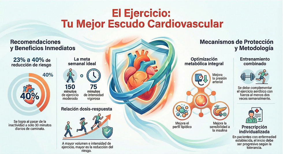 Infografía: beneficios del ejercicio para reducir el riesgo cardiovascular y mejorar la salud arterial