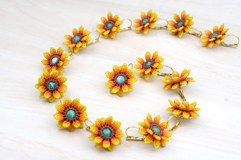 Miniature : Boucles d'oreilles dorées tournesol et amazonite